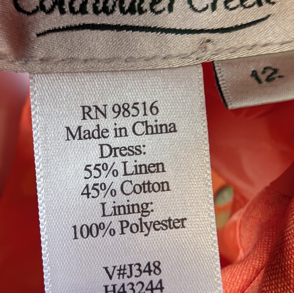 Coldwater Creek Dress Orange Sleeveless Button-Down Summer Midi Length Sz12 - Picture 5 of 5